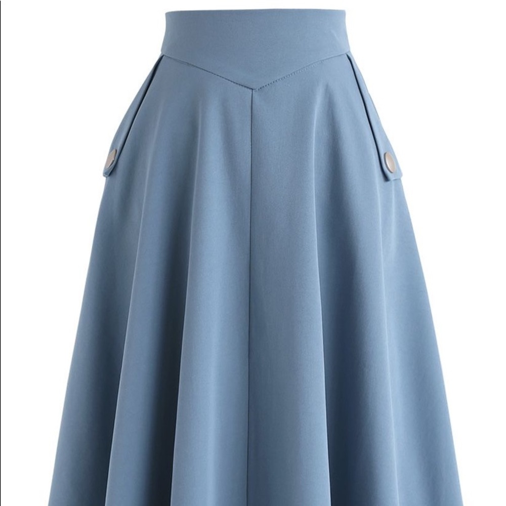 ChicWish Classic Simplicity A-Line Midi Skirt in Blue Large NWT